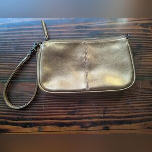 GAP Metallic Gold Leather Wristlet | Boho Floral Lining